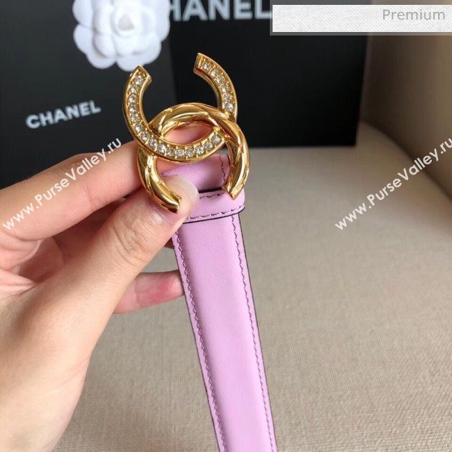 Chanel Width 2.5cm Smooth Calfskin Belt With Crystal CC Buckle Pink 2020 (99-20040814)