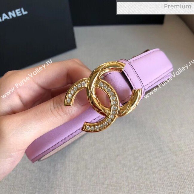 Chanel Width 2.5cm Smooth Calfskin Belt With Crystal CC Buckle Pink 2020 (99-20040814)