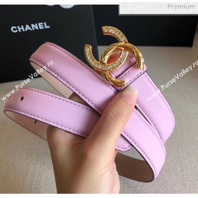 Chanel Width 2.5cm Smooth Calfskin Belt With Crystal CC Buckle Pink 2020 (99-20040814)