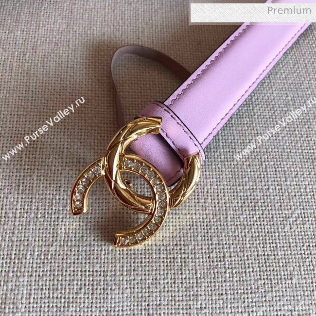 Chanel Width 2.5cm Smooth Calfskin Belt With Crystal CC Buckle Pink 2020 (99-20040814)