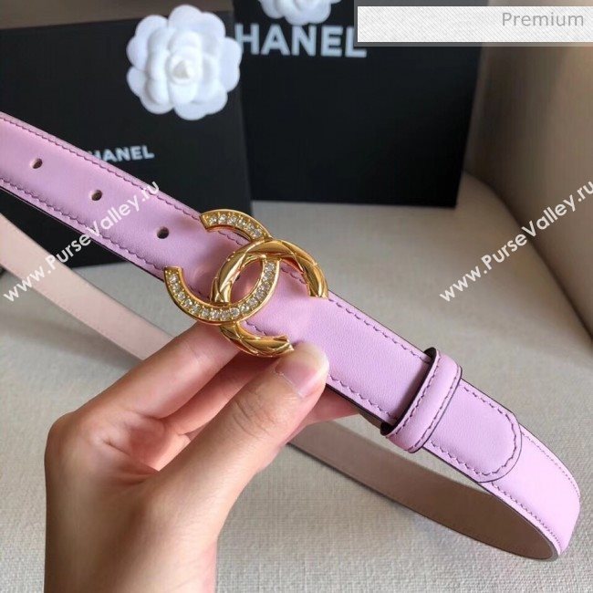 Chanel Width 2.5cm Smooth Calfskin Belt With Crystal CC Buckle Pink 2020 (99-20040814)