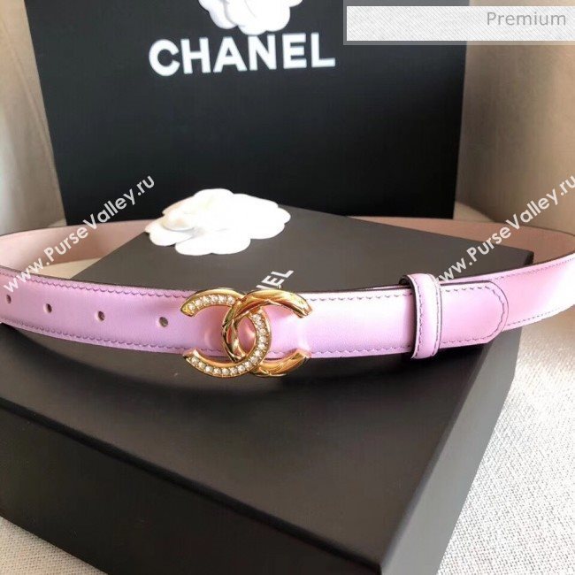 Chanel Width 2.5cm Smooth Calfskin Belt With Crystal CC Buckle Pink 2020 (99-20040814)