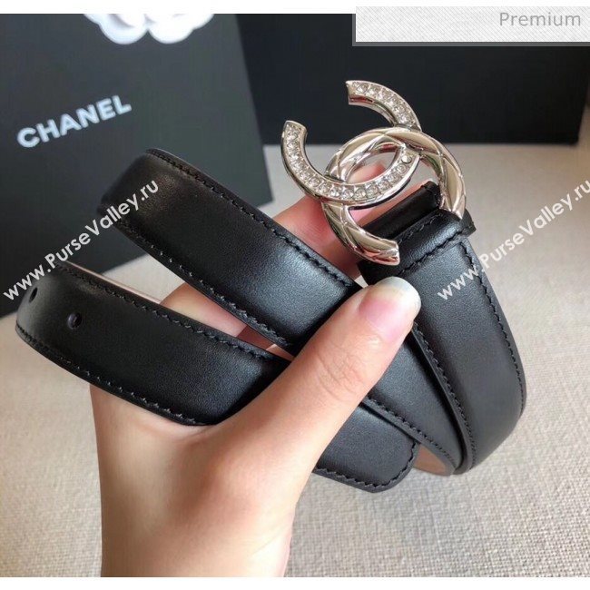 Chanel Width 2.5cm Smooth Calfskin Belt With Crystal CC Buckle Black 2020 (99-20040813)