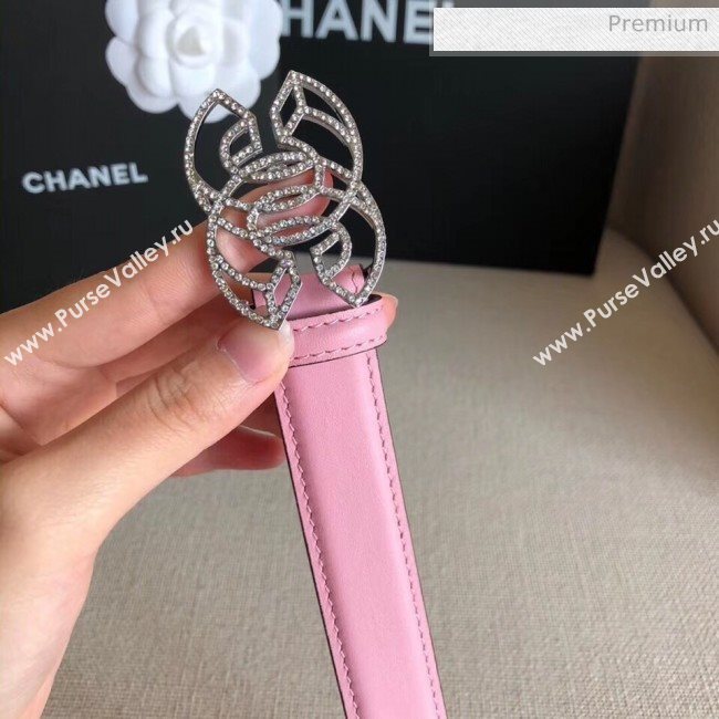 Chanel Width 2.5cm Smooth Calfskin Belt With Crystal Buckle Pink 2020 (99-20040815)