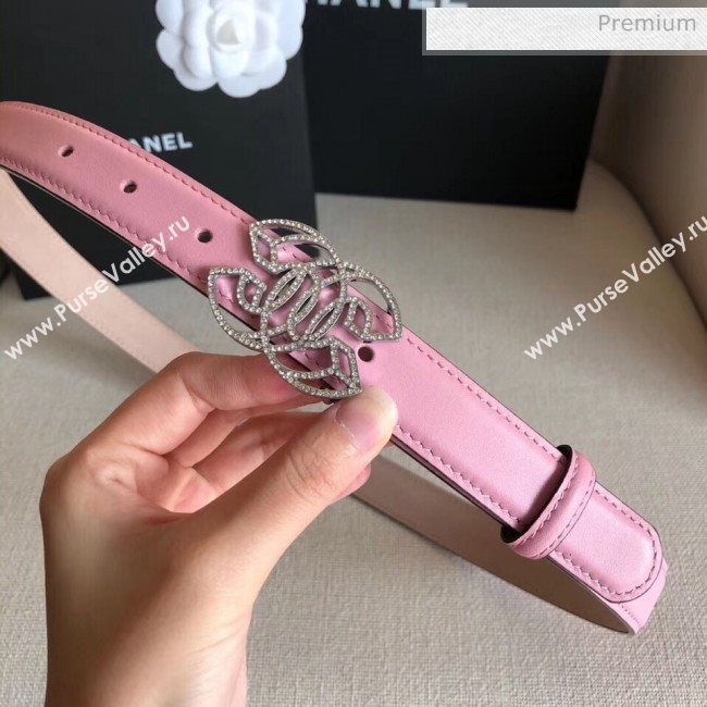 Chanel Width 2.5cm Smooth Calfskin Belt With Crystal Buckle Pink 2020 (99-20040815)