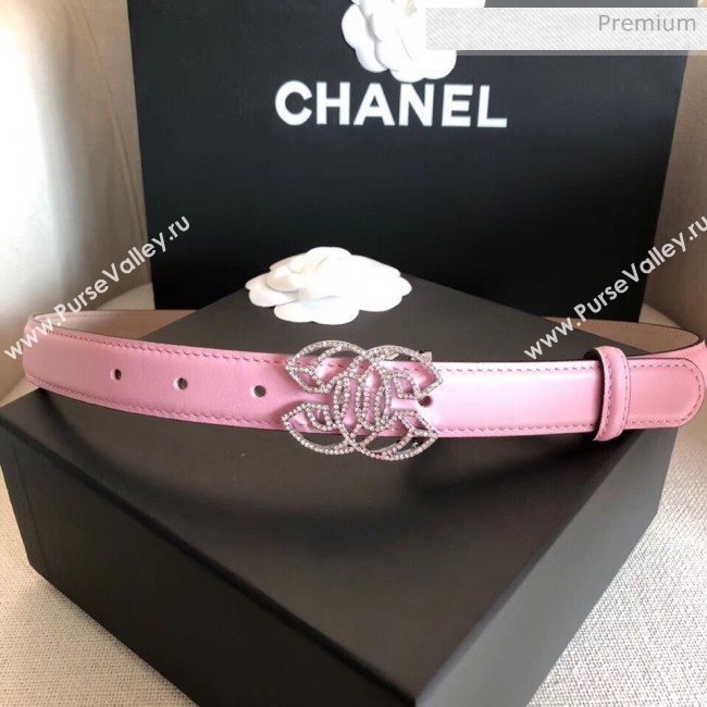 Chanel Width 2.5cm Smooth Calfskin Belt With Crystal Buckle Pink 2020 (99-20040815)