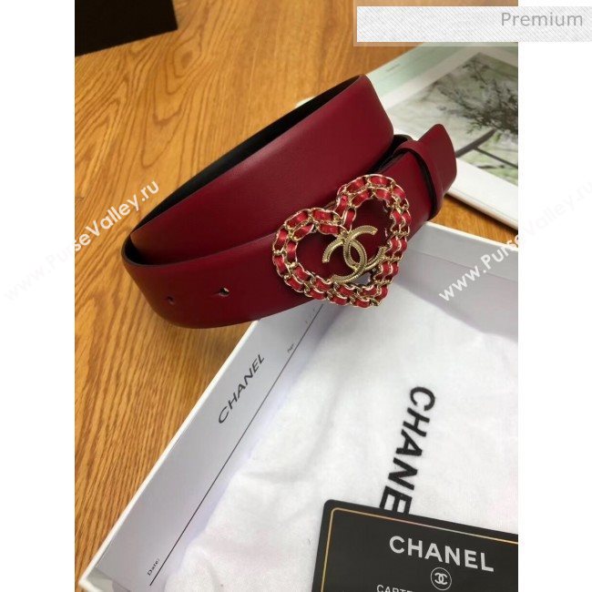 Chanel Width 3cm Calfskin Belt With Heart Buckle Burgundy/Black 2020 (99-20040801)