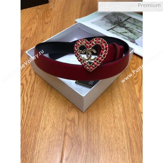 Chanel Width 3cm Calfskin Belt With Heart Buckle Burgundy/Black 2020 (99-20040801)
