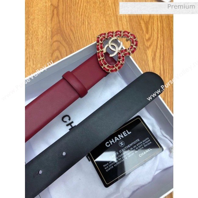 Chanel Width 3cm Calfskin Belt With Heart Buckle Burgundy/Black 2020 (99-20040801)