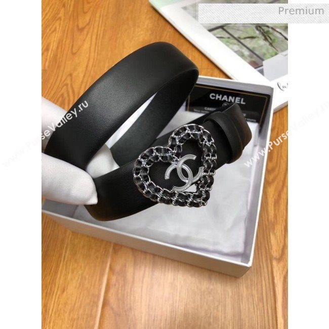 Chanel Width 3cm Calfskin Belt With Heart Buckle Black 2020 (99-20040802)