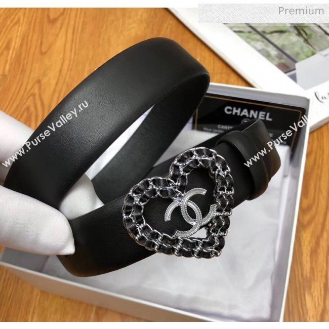 Chanel Width 3cm Calfskin Belt With Heart Buckle Black 2020 (99-20040802)