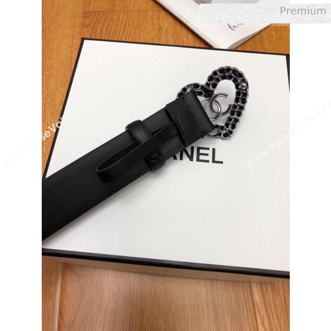 Chanel Width 3cm Calfskin Belt With Heart Buckle Black 2020 (99-20040802)