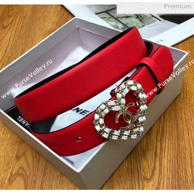 Chanel Width 3cm Calfskin Belt With Heart Buckle Red 2020 (99-20040803)