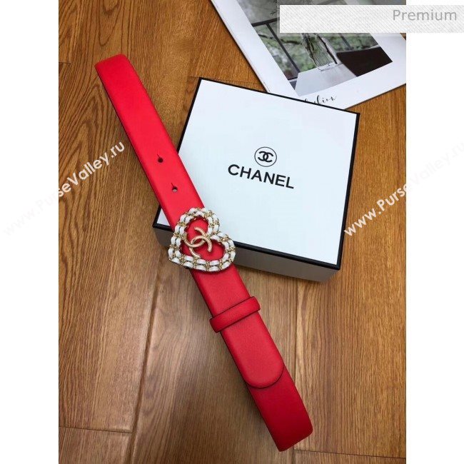 Chanel Width 3cm Calfskin Belt With Heart Buckle Red 2020 (99-20040803)