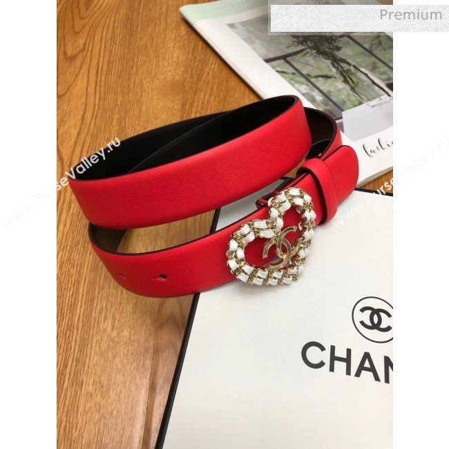 Chanel Width 3cm Calfskin Belt With Heart Buckle Red 2020 (99-20040803)