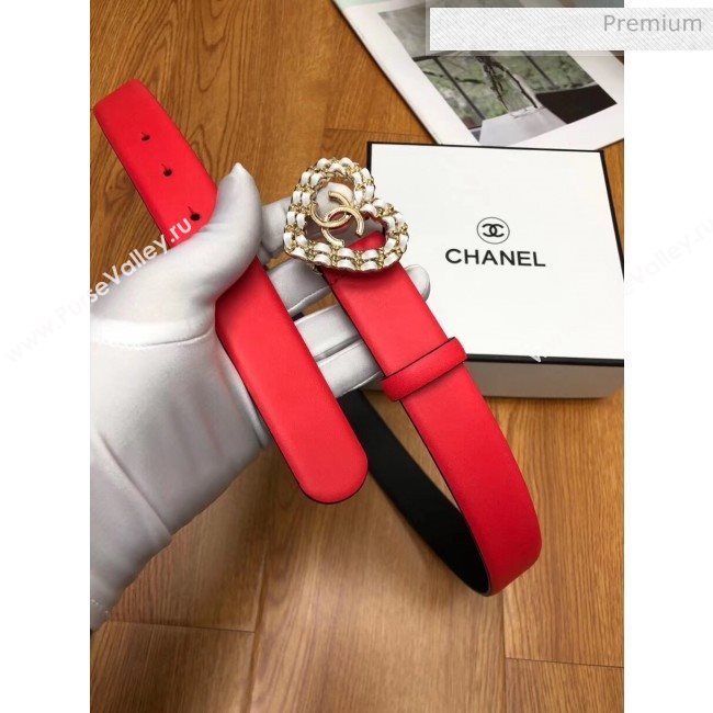 Chanel Width 3cm Calfskin Belt With Heart Buckle Red 2020 (99-20040803)