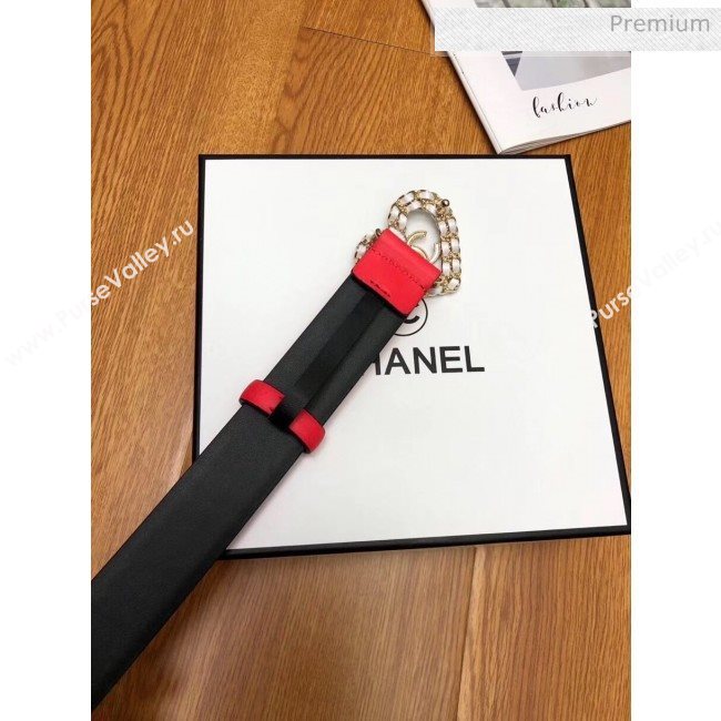 Chanel Width 3cm Calfskin Belt With Heart Buckle Red 2020 (99-20040803)