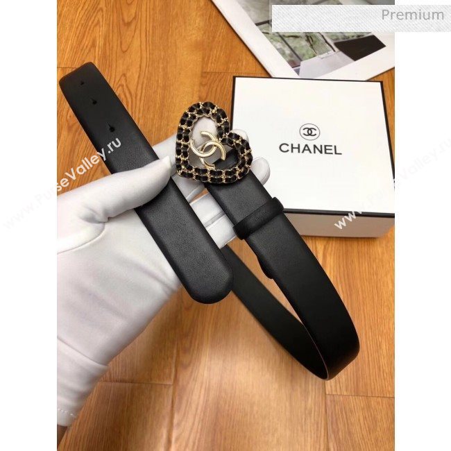 Chanel Width 3cm Calfskin Belt With Gold Heart Buckle Black 2020 (99-20040804)