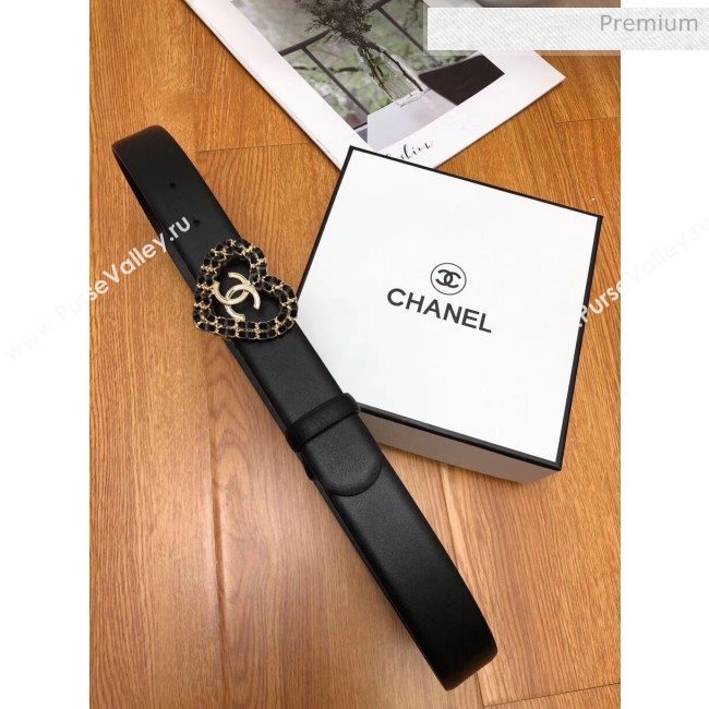 Chanel Width 3cm Calfskin Belt With Gold Heart Buckle Black 2020 (99-20040804)