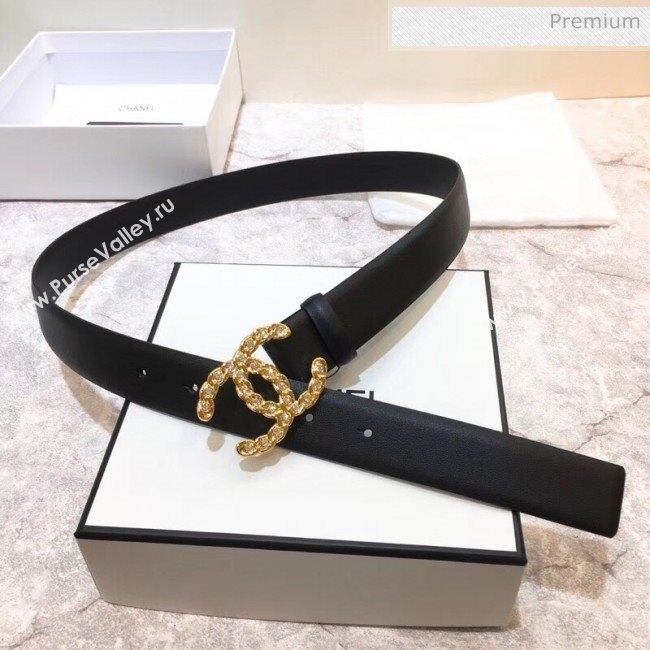 Chanel Width 3cm Calfskin Belt With Crystal CC Buckle Black 2020 (99-20040806)