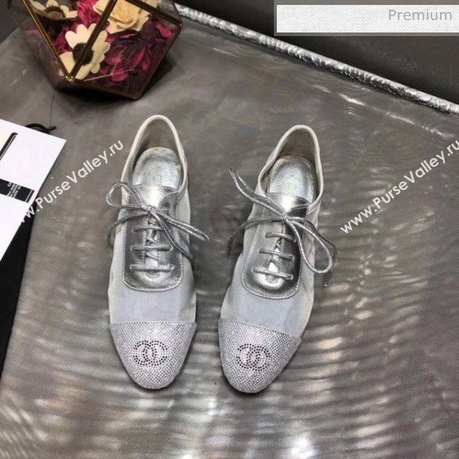 Chanel Mesh Lace-up Shoes Silver 2020 (MD-20041719)