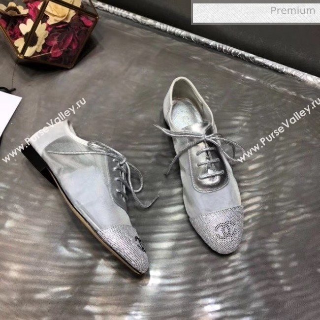 Chanel Mesh Lace-up Shoes Silver 2020 (MD-20041719)
