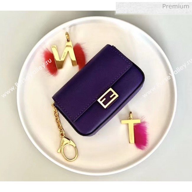 Fendi NANO BAGUETTE Charm Bag in Purple Leather 2020 (CL-20041350)