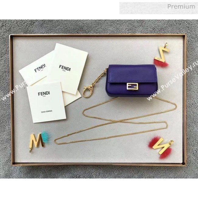 Fendi NANO BAGUETTE Charm Bag in Purple Leather 2020 (CL-20041350)