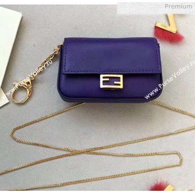 Fendi NANO BAGUETTE Charm Bag in Purple Leather 2020 (CL-20041350)