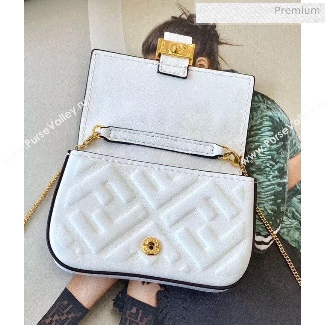 Fendi NANO BAGUETTE Charm Bag in FF Leather White 2020 (CL-20041353)