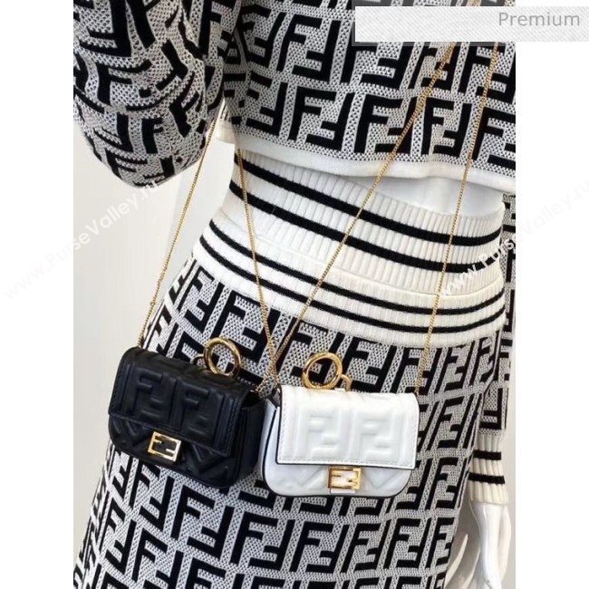 Fendi NANO BAGUETTE Charm Bag in FF Leather White 2020 (CL-20041353)