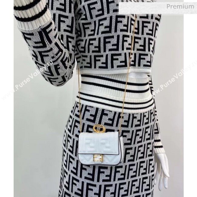 Fendi NANO BAGUETTE Charm Bag in FF Leather White 2020 (CL-20041353)