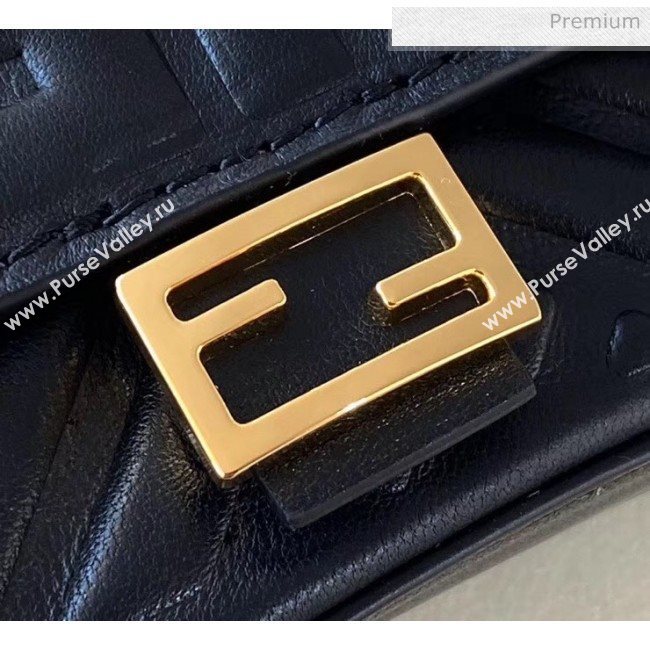 Fendi NANO BAGUETTE Charm Bag in FF Leather Black 2020 (CL-20041355)