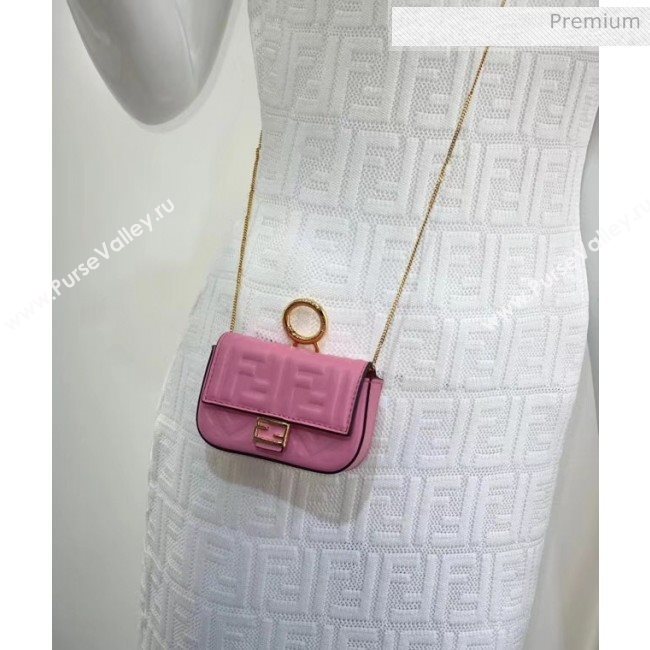 Fendi NANO BAGUETTE Charm Bag in FF Leather Pink 2020 (CL-20041354)