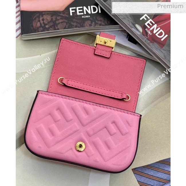 Fendi NANO BAGUETTE Charm Bag in FF Leather Pink 2020 (CL-20041354)