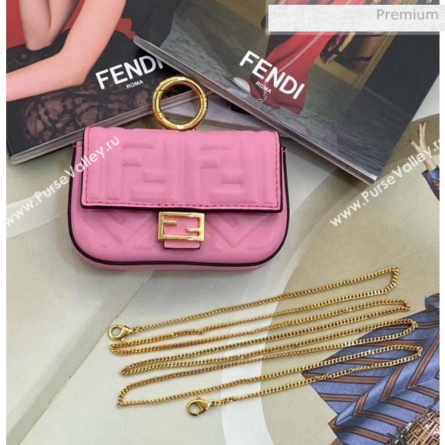 Fendi NANO BAGUETTE Charm Bag in FF Leather Pink 2020 (CL-20041354)