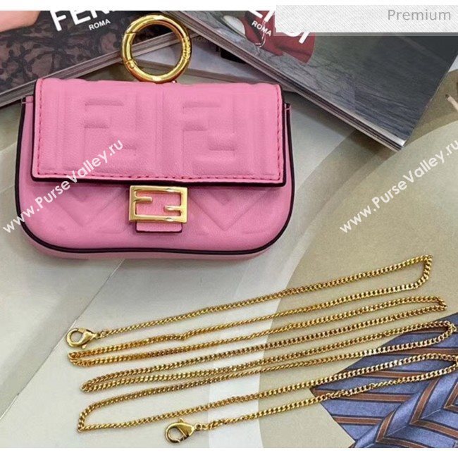 Fendi NANO BAGUETTE Charm Bag in FF Leather Pink 2020 (CL-20041354)