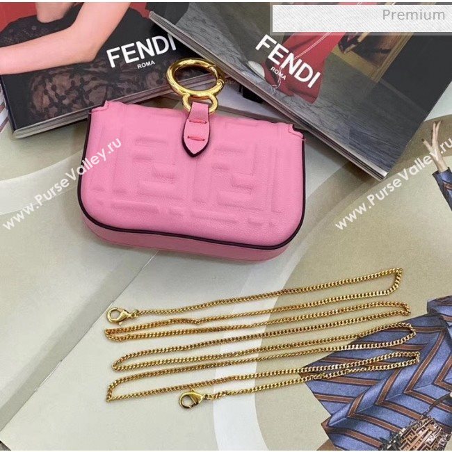 Fendi NANO BAGUETTE Charm Bag in FF Leather Pink 2020 (CL-20041354)