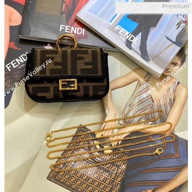 Fendi NANO BAGUETTE Charm Bag in FF Fabric Brown 2020 (CL-20041356)