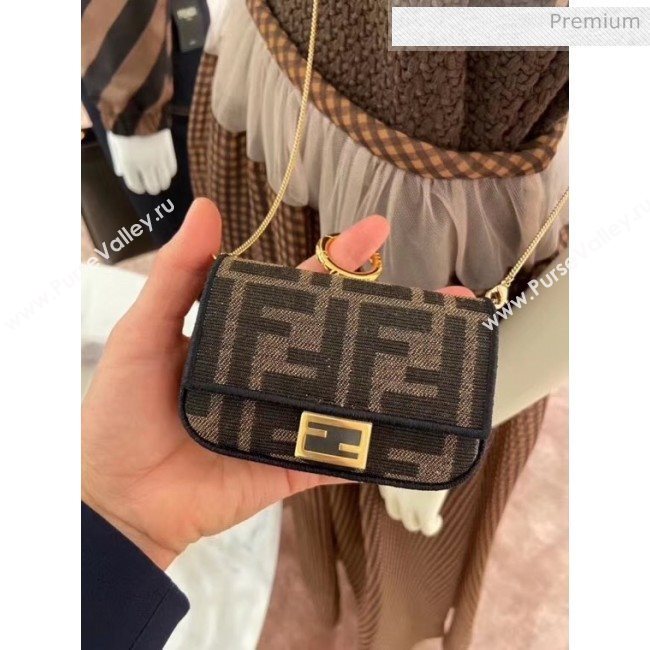 Fendi NANO BAGUETTE Charm Bag in FF Fabric Brown 2020 (CL-20041356)