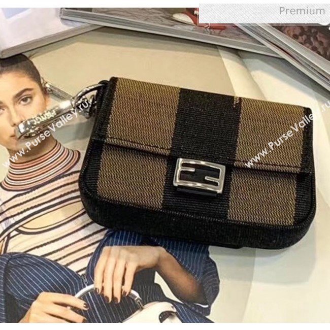 Fendi NANO BAGUETTE Charm Bag in Stripe Black/Brown 2020 (CL-20041358)