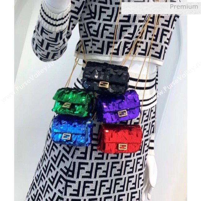 Fendi NANO BAGUETTE Charm Bag in Geen Sequin 2020 (CL-20041360)