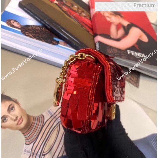 Fendi NANO BAGUETTE Charm Bag in Red Sequin 2020 (CL-20041361)