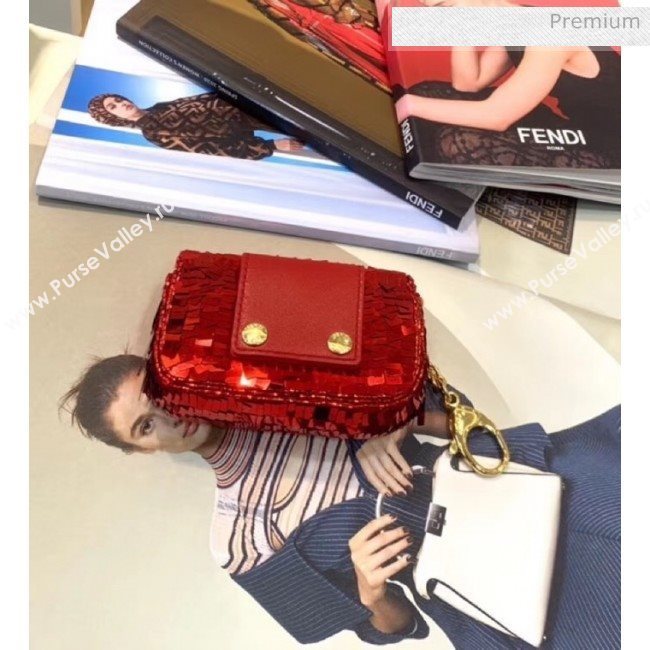 Fendi NANO BAGUETTE Charm Bag in Red Sequin 2020 (CL-20041361)