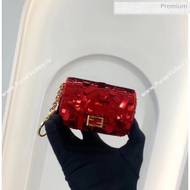 Fendi NANO BAGUETTE Charm Bag in Red Sequin 2020 (CL-20041361)