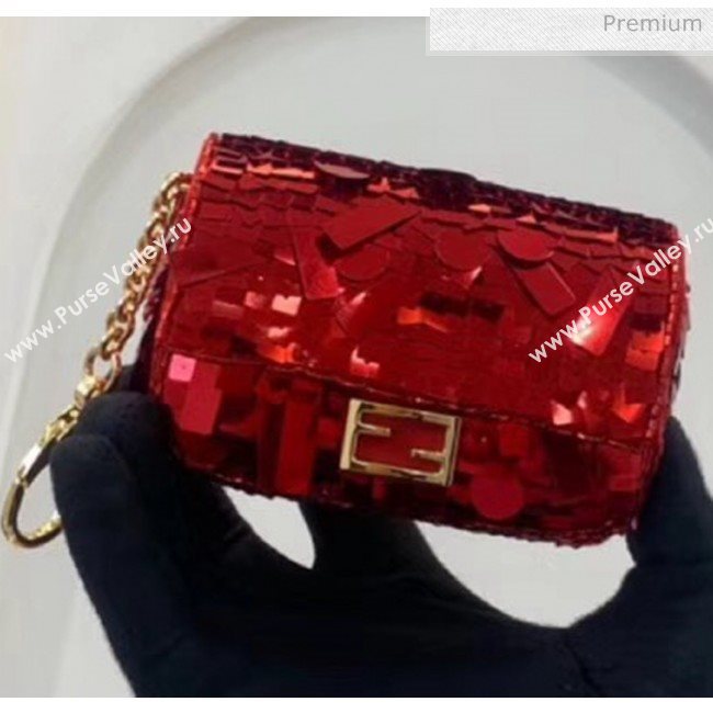 Fendi NANO BAGUETTE Charm Bag in Red Sequin 2020 (CL-20041361)