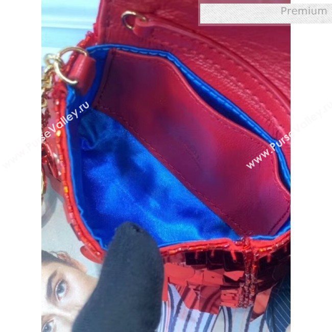 Fendi NANO BAGUETTE Charm Bag in Red Sequin 2020 (CL-20041361)