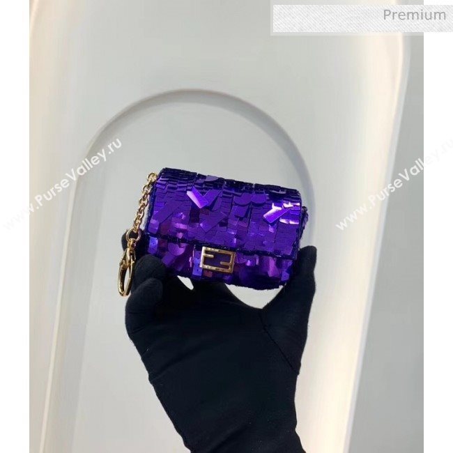 Fendi NANO BAGUETTE Charm Bag in Purple Sequin 2020 (CL-20041362)