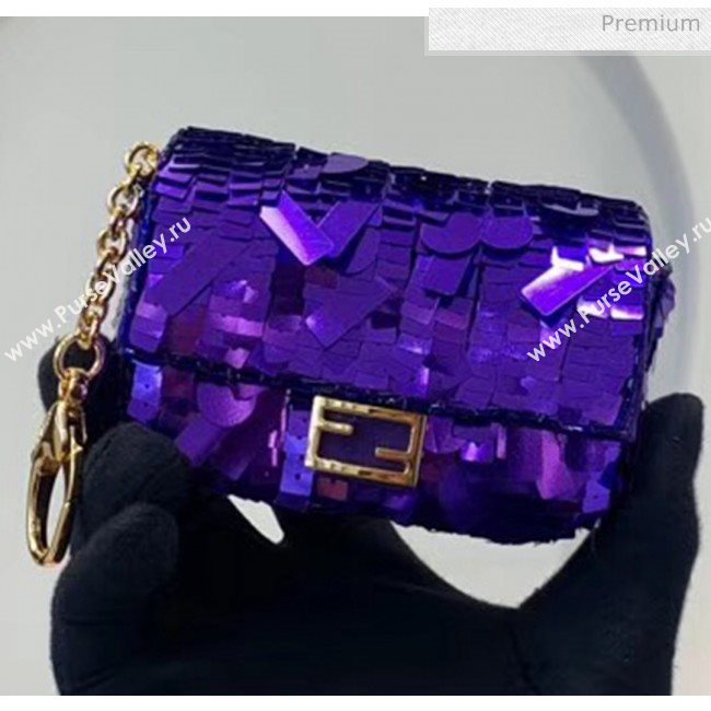 Fendi NANO BAGUETTE Charm Bag in Purple Sequin 2020 (CL-20041362)