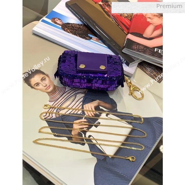 Fendi NANO BAGUETTE Charm Bag in Purple Sequin 2020 (CL-20041362)